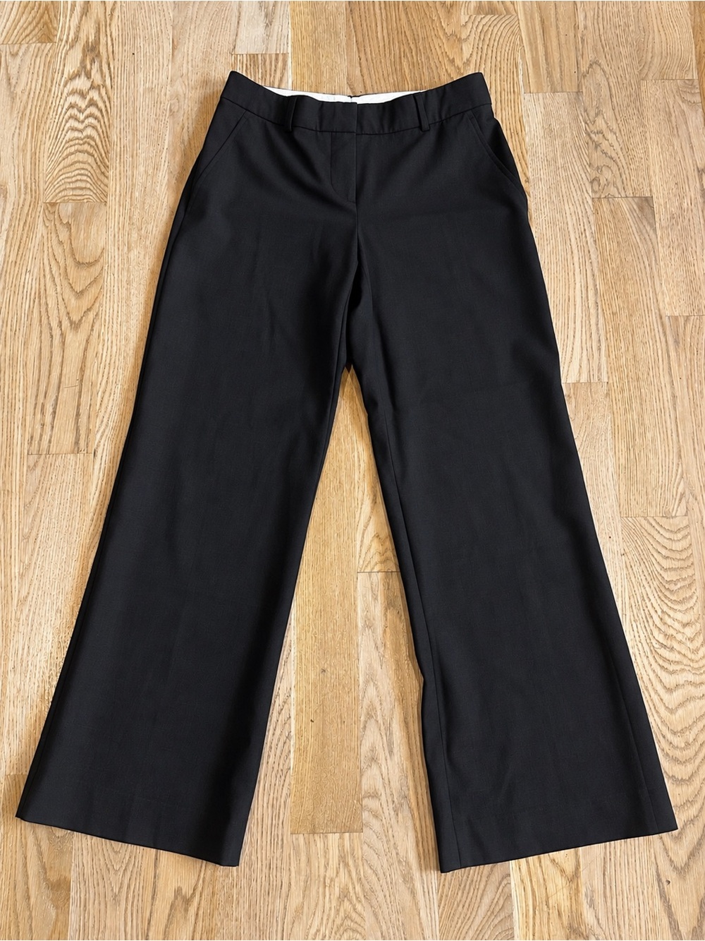Theory Black Stretch Wool Slacks Tailored Wide Leg Suit Pants 8 Altered Waist